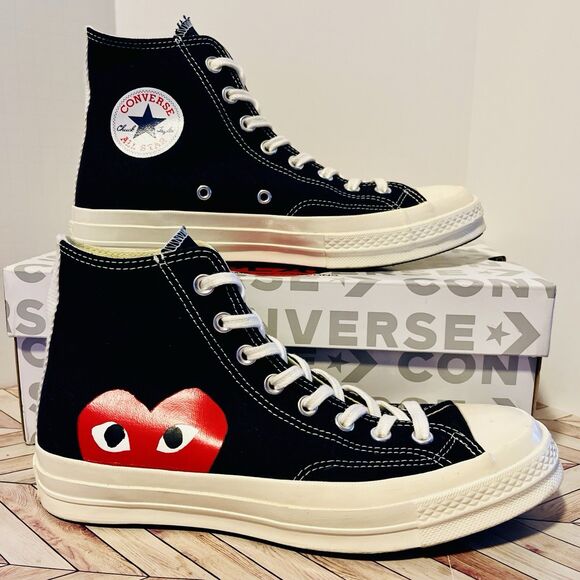 Converse x PLAY Comme des Garçons Chuck 70 M 8 W 10 Black Sneakers Heart 150204C - Picture 2 of 8